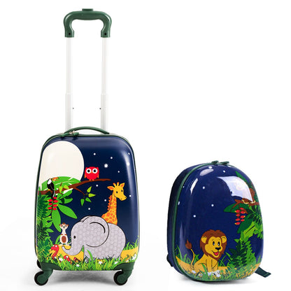 Valise Enfant+ Sac À Dos Bagage Trolley À Roulettes Pour Enfant Motif Animaux Idéal Pour Voyage Avec Enfant