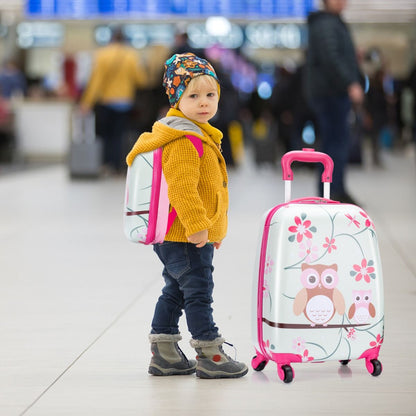 Valise Enfant+ Sac À Dos Bagage Trolley À Roulettes Pour Enfant Motif Hibou En ABS Robuste