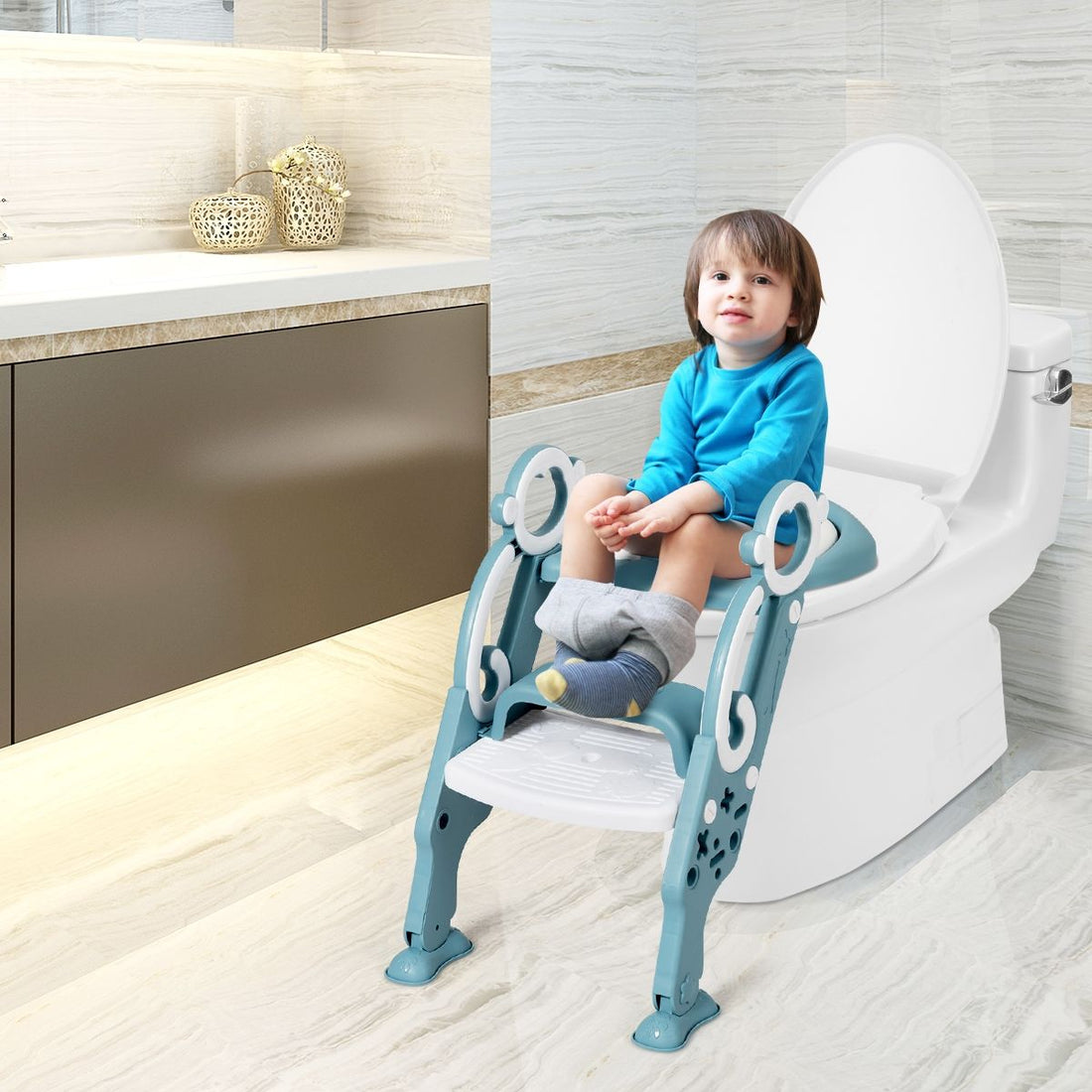 Siège De Toilette Pour Enfants Pliable Et Hauteur Réglable En PP&amp;PVC Convient Aux Enfants 1-8 Ans Vert