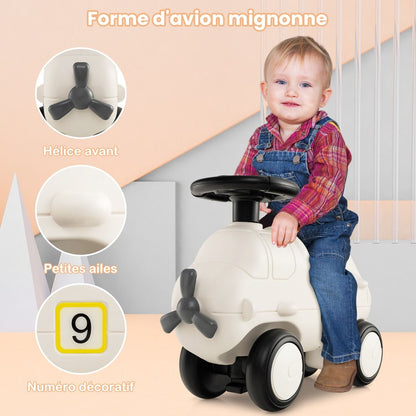 Porteur Enfants En Forme Avion Avec Hélice &amp; Volant Réaliste Voiture À Pousser Intérieur Exterieur Avec 4 Roues Charge 45Kg Pour 18-72 Mois