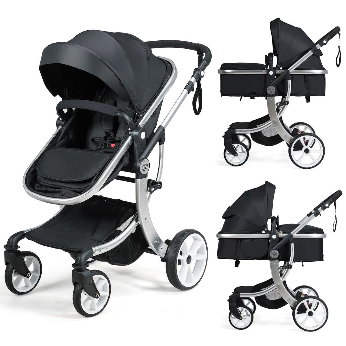 Poussette Haute Pour Bébé 2 En 1 Inclinable Réversible Auvent Réglable Couvre-Pieds Housse De Pluie Filet Fonctionnel Cadre En Alliage D&