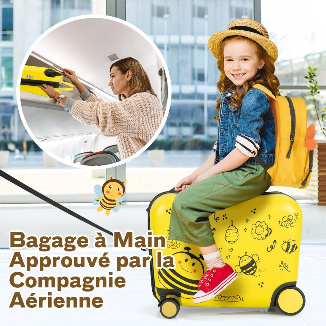 18”Valise À Roulettes Enfants Avec 12”Sac À Dos Bagages À Main Pour Voyage Avec Poignée Rétractable Modèle D&