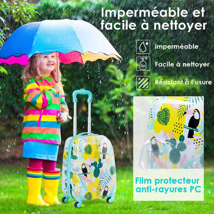 Valise 16’’ Et Sac À Dos 12’’ Pour Enfants Lot De 2 Bagages À Main Avec Roulettes En PC Et ABS Avec Motif Flamingo