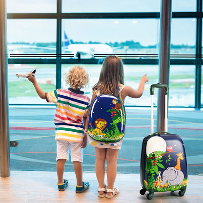 Valise Enfant+ Sac À Dos Bagage Trolley À Roulettes Pour Enfant Motif Animaux Idéal Pour Voyage Avec Enfant