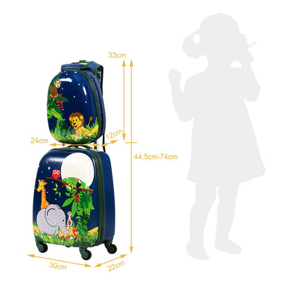 Valise Enfant+ Sac À Dos Bagage Trolley À Roulettes Pour Enfant Motif Animaux Idéal Pour Voyage Avec Enfant