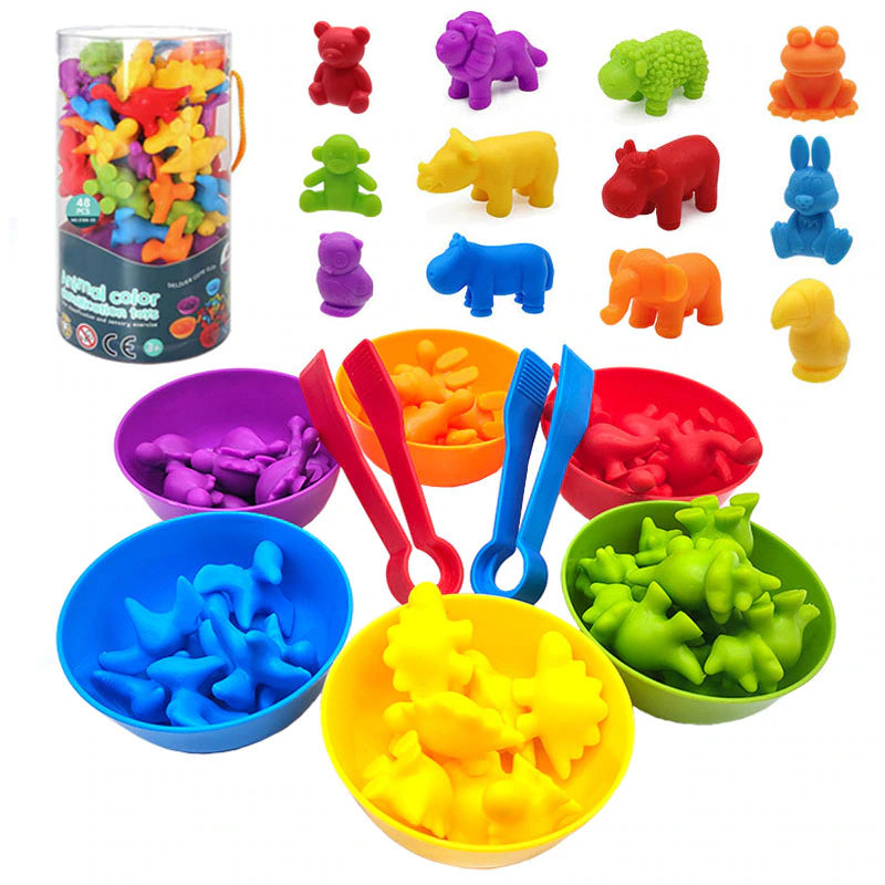 Montessori Material Rainbow Counting Bear Math Toys Animal Dinosaur Color Sorting Matching Game Children Educational Sensory Toy