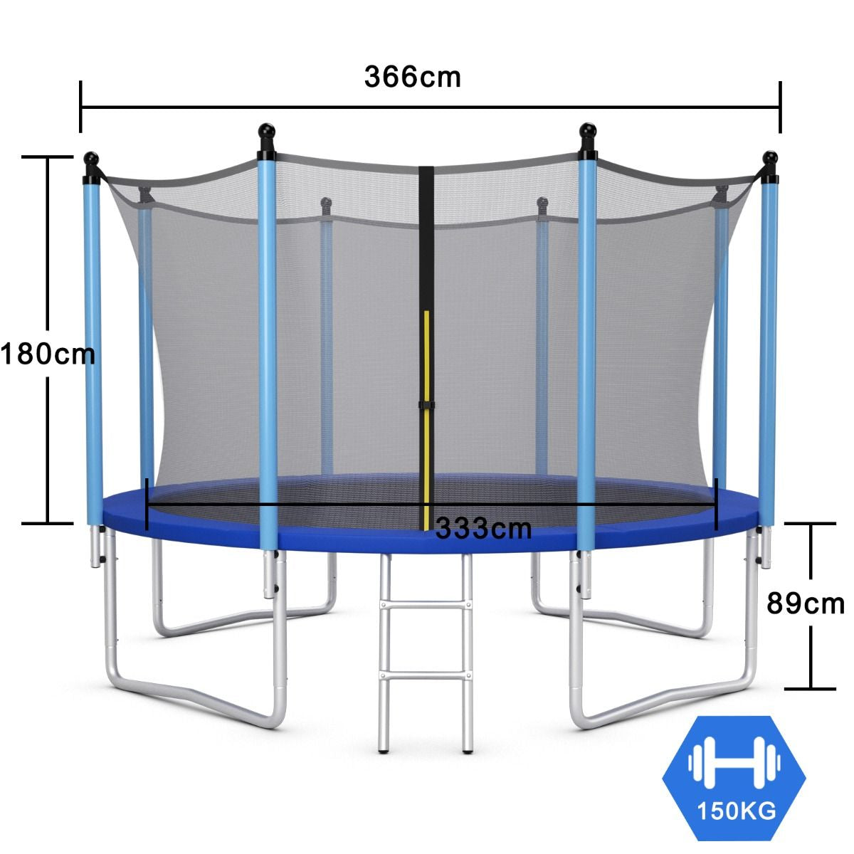 Trampoline Extérieur Ø366Cm Echelle Filet De Sécurité Tapis De Saut Tuyau Galvanisé Antirouille Pour Enfants Charge 150 Kg