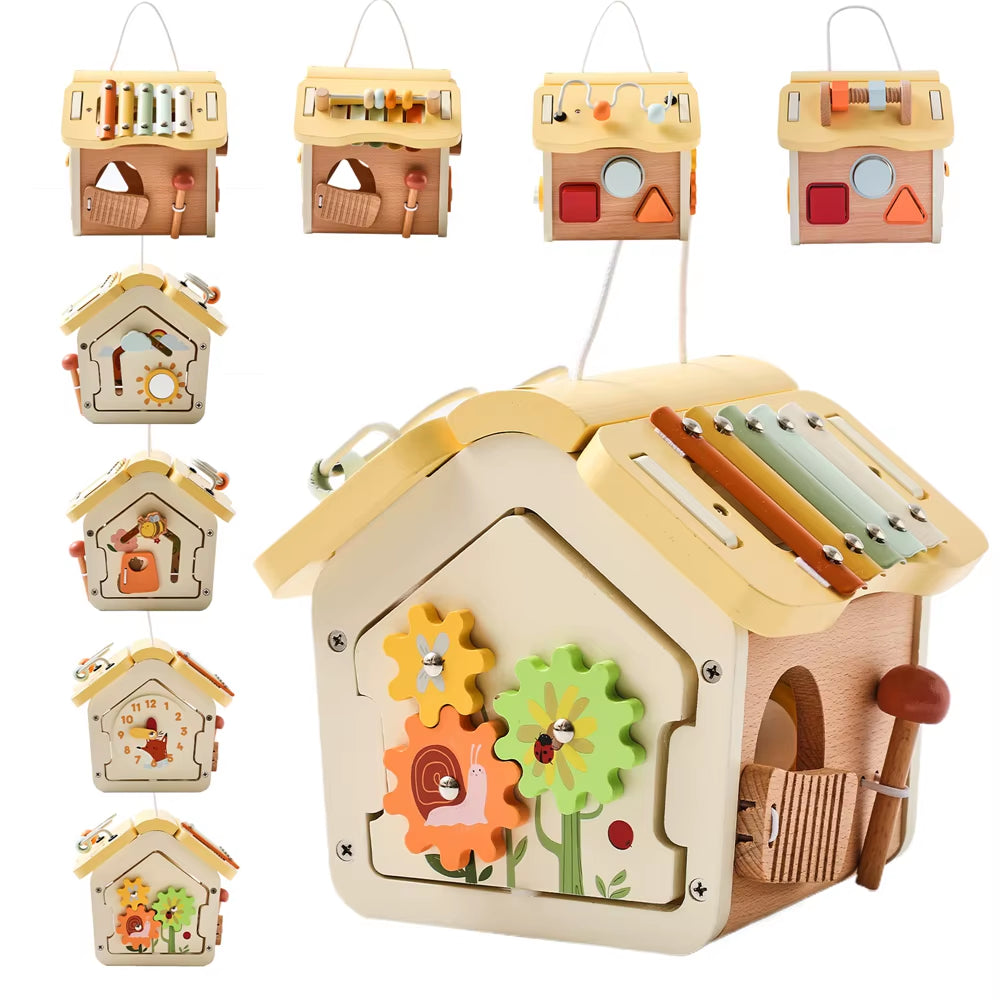 Montessori Children Toy Educational Wooden Baby Toys Creative Games Baby Wooden Blocks for 0 12 Months Cartoon House Busy Box