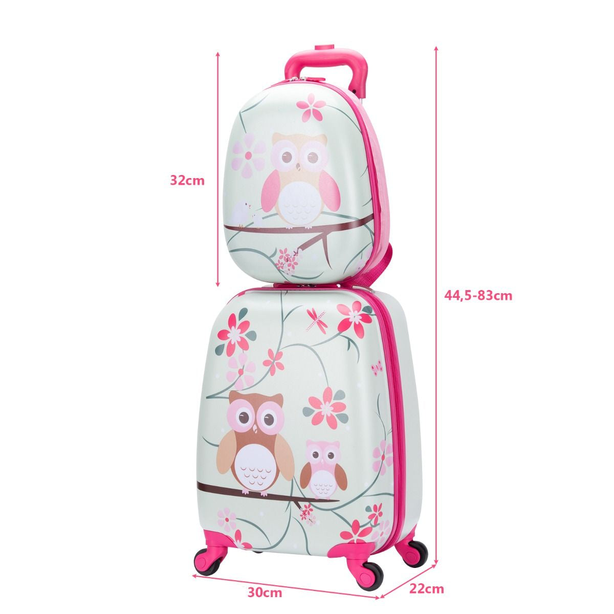 Valise Enfant+ Sac À Dos Bagage Trolley À Roulettes Pour Enfant Motif Hibou En ABS Robuste