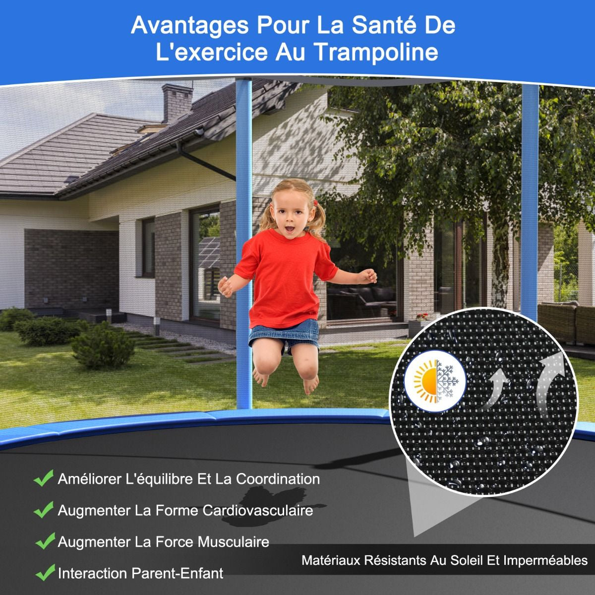 Trampoline Extérieur Ø366Cm Echelle Filet De Sécurité Tapis De Saut Tuyau Galvanisé Antirouille Pour Enfants Charge 150 Kg