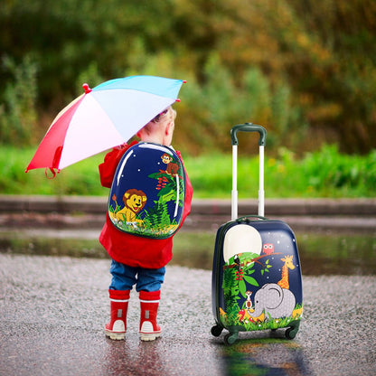 Valise Enfant+ Sac À Dos Bagage Trolley À Roulettes Pour Enfant Motif Animaux Idéal Pour Voyage Avec Enfant