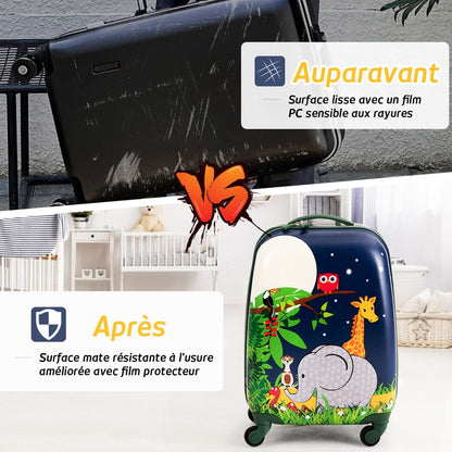 Valise Enfant+ Sac À Dos Bagage Trolley À Roulettes Pour Enfant Motif Animaux Idéal Pour Voyage Avec Enfant