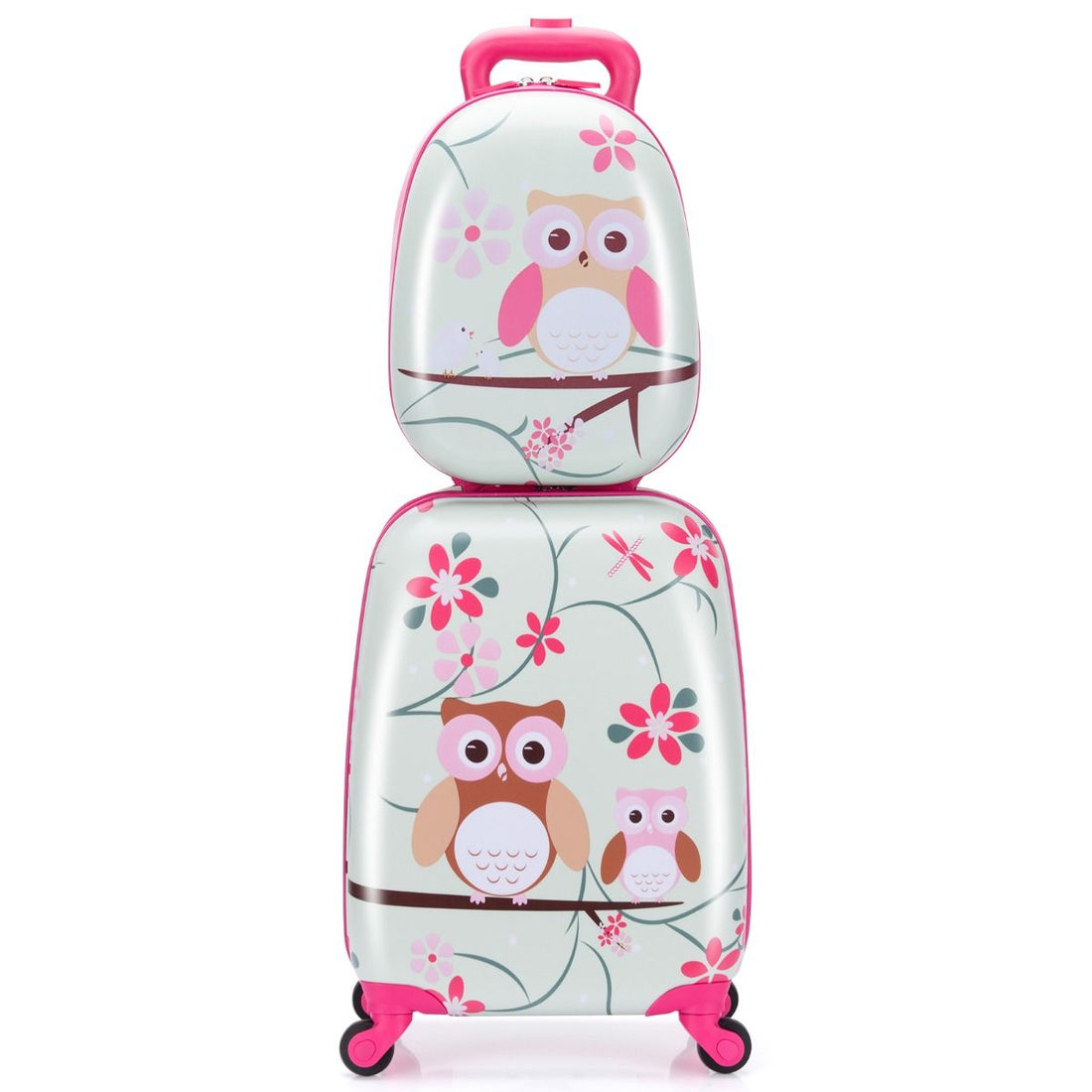 Valise Enfant+ Sac À Dos Bagage Trolley À Roulettes Pour Enfant Motif Hibou En ABS Robuste