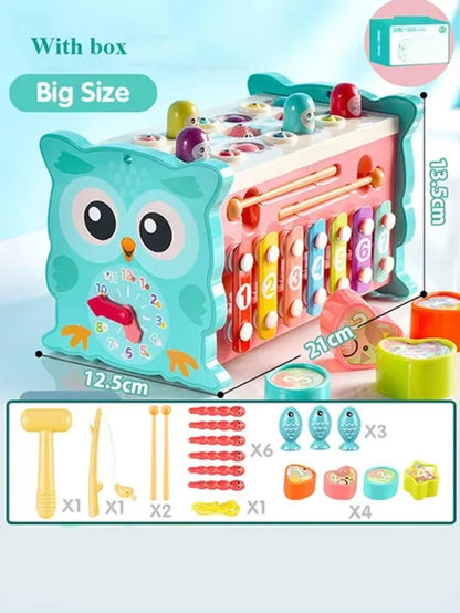 New Baby Montessori Toys Magnetic Fishing Owl Cube Learning Educational Clock Hammer Game with Music Puzzle for Kids Gift