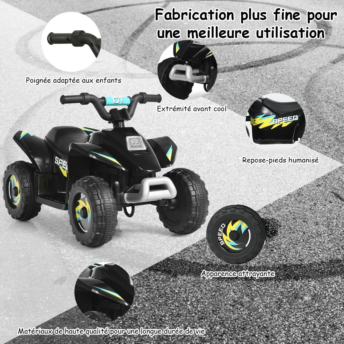 Quad Buggy Electrique Pour Enfant 6 V 4,5 Km-H MAX Voiture Pour Enfants De 3 Ans+ Noir