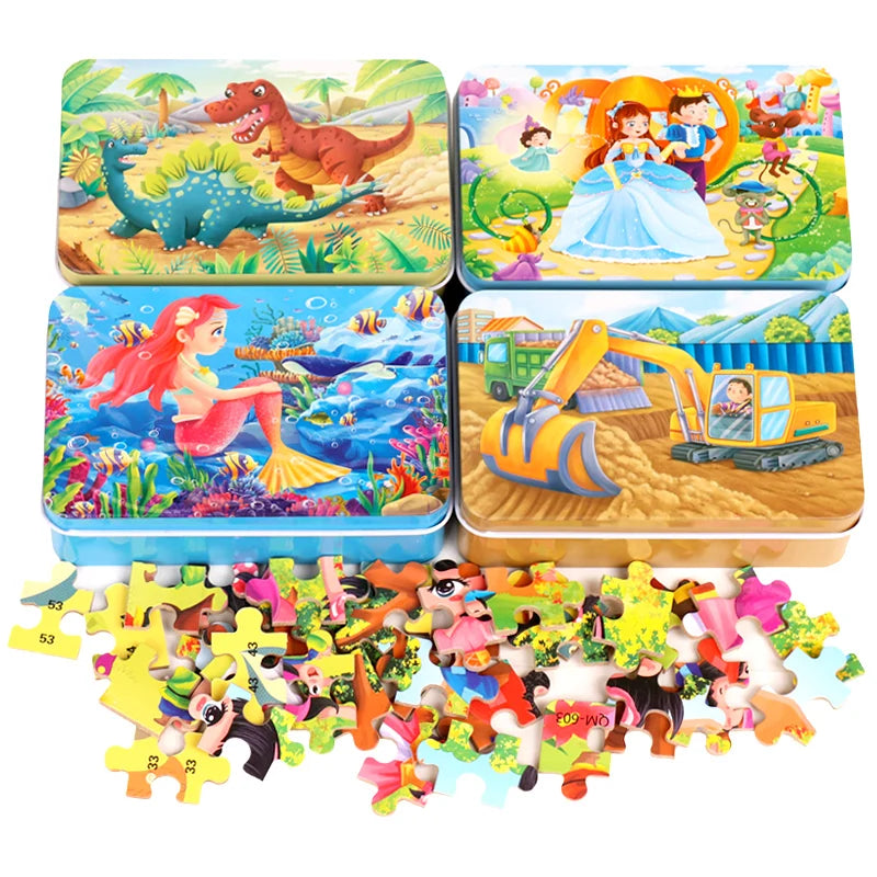 New 60 Pieces Wooden Puzzles Kids Cartoon Animal Wood Jigsaw Early Educational Learning Toys for Children