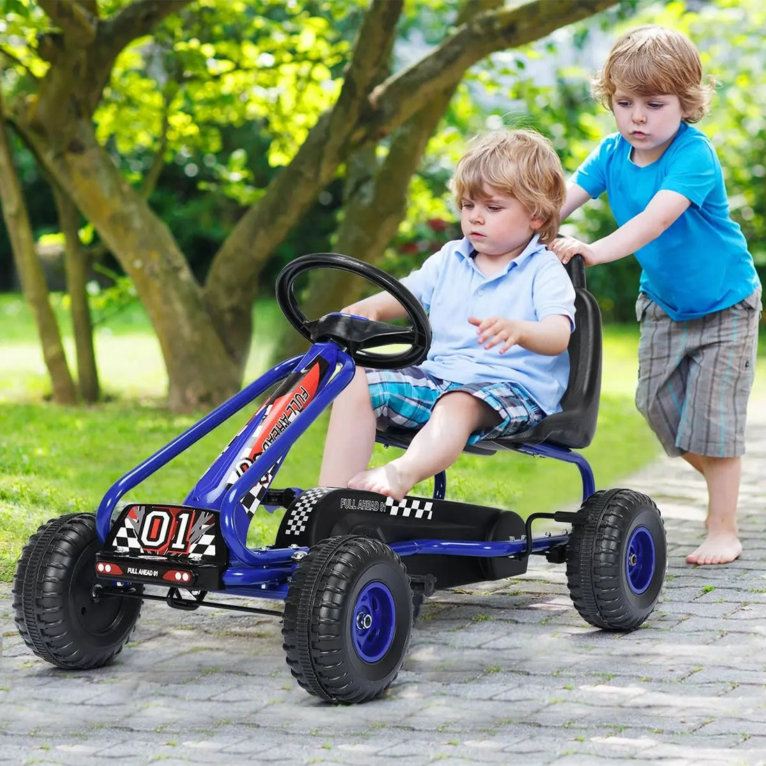 Pedal Kart Bicicleta Infantil e Assento Ajustável para Veículo com Freio de Mão 3-6 Anos Azul