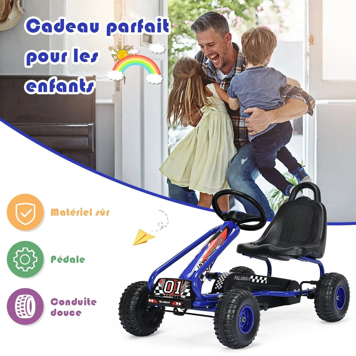 Kart À Pédales Vélo Et Véhicule Pour Enfants Siège Réglable Avec Frein À Main 3-6Ans Bleu