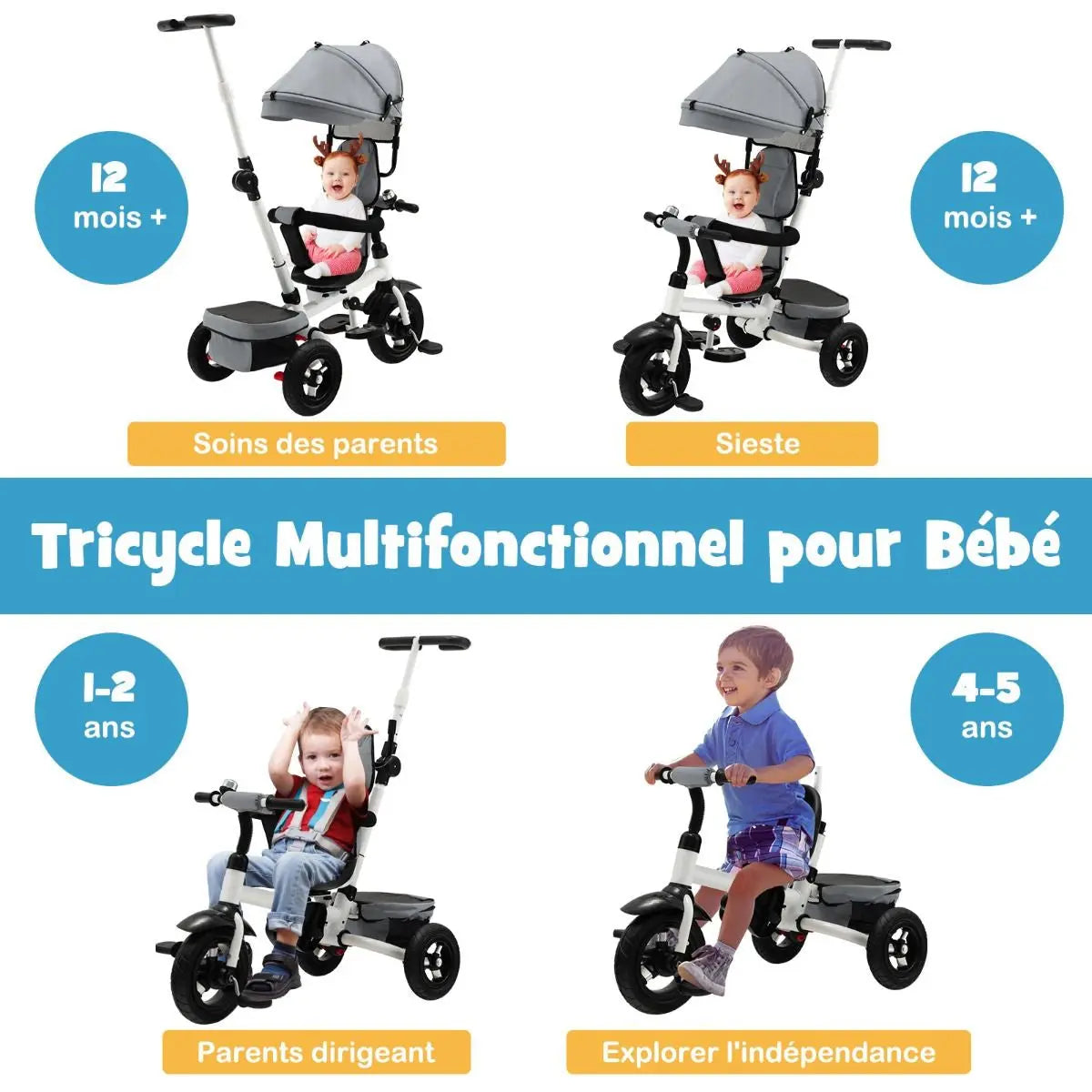 Tricycle Évolutif 4-en-1 pour Bébé