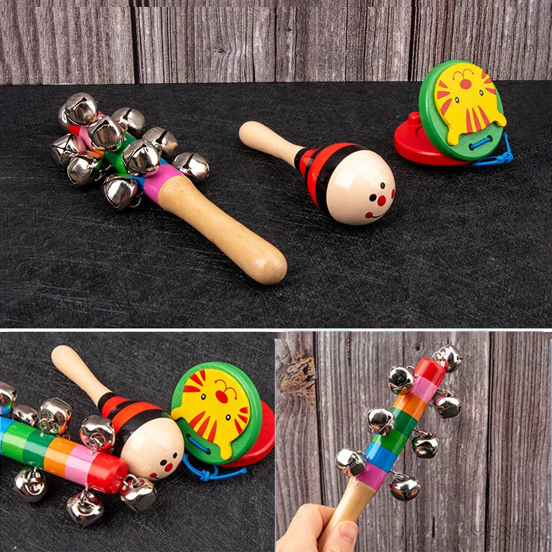 9 in 1 Wooden Montessori Toys Rattle Bell Drum Column Set Musical Instruments Sensory Early Baby Toy Toddler Education