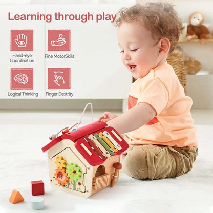 Wooden Montessori Toys Baby Multi Functional Music House Instrument Toys Kids Houses Blocks Early Childhood Education Game Gifts