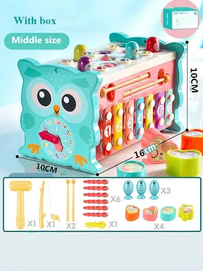 New Baby Montessori Toys Magnetic Fishing Owl Cube Learning Educational Clock Hammer Game with Music Puzzle for Kids Gift