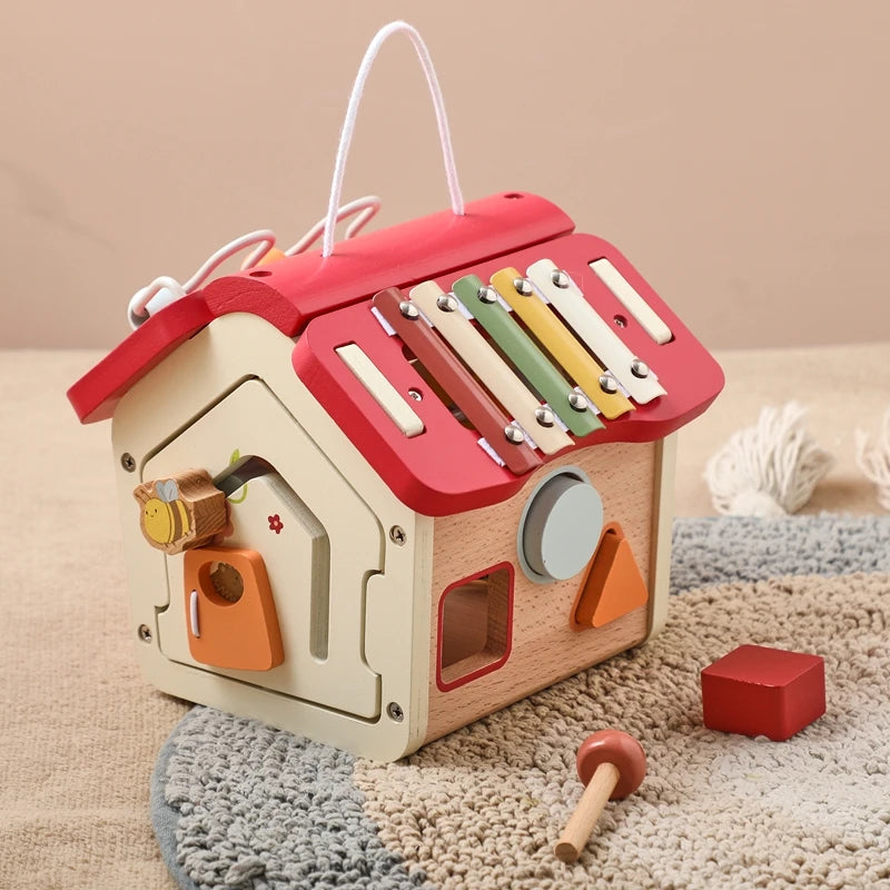 Wooden Montessori Toys Baby Multi Functional Music House Instrument Toys Kids Houses Blocks Early Childhood Education Game Gifts