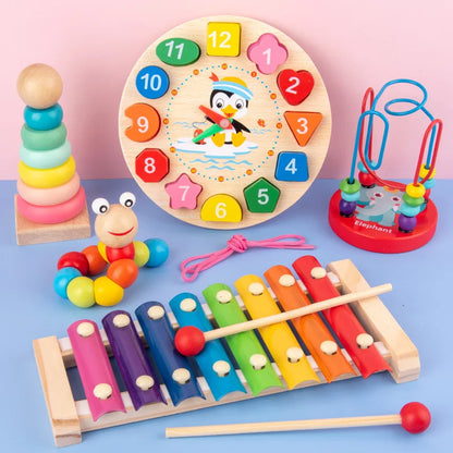 Montessori Wooden Toys Baby Educational Toy Childhood Learning Kids Baby Colorful Wooden Blocks for Children Christmas Gift