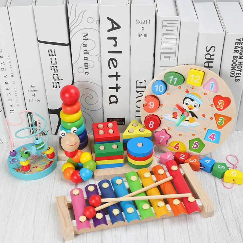 Montessori Wooden Toys Baby Educational Toy Childhood Learning Kids Baby Colorful Wooden Blocks for Children Christmas Gift