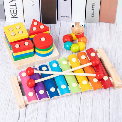 Montessori Wooden Toys Baby Educational Toy Childhood Learning Kids Baby Colorful Wooden Blocks for Children Christmas Gift