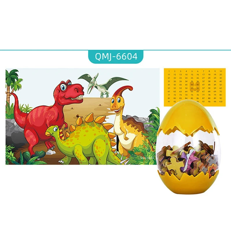 60Pcs Wooden Puzzles Dinosaur Egg Packaging Dinosaurs Puzzle Jigsaw Board Educational Toys for Kids Puzzles Gifts