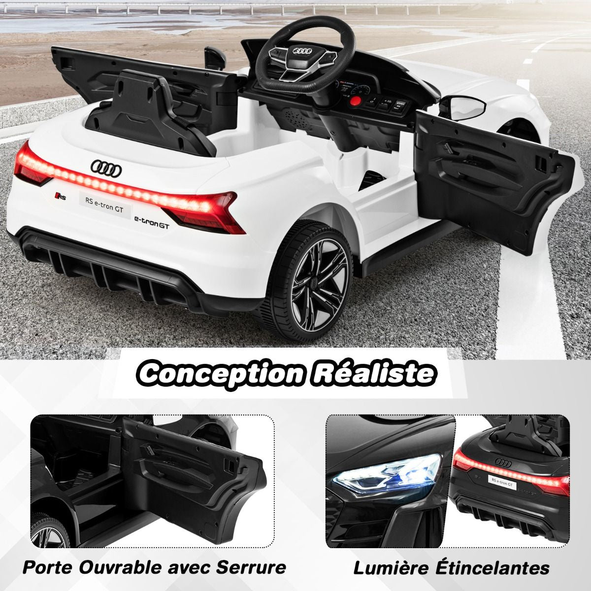 Voiture Electrique 12 V Avec Télécommande 2,4G Véhicules Électriques Démarrage Progressif &amp; Musique Charge 25Kg Pour 37-95 Mois Blanc/Rouge/Noir