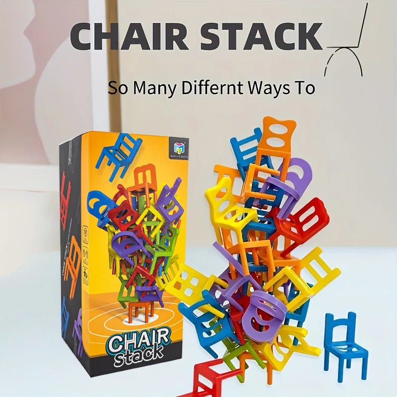 Chair Stack Tetra Tower Fun Balance Stacking Building Blocks Board Game for Kids Adults Friends Party Game Night and Partie Toy - Les tout petits d&