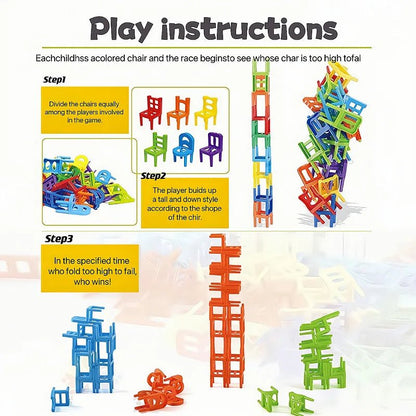 Chair Stack Tetra Tower Fun Balance Stacking Building Blocks Board Game for Kids Adults Friends Party Game Night and Partie Toy - Les tout petits d&