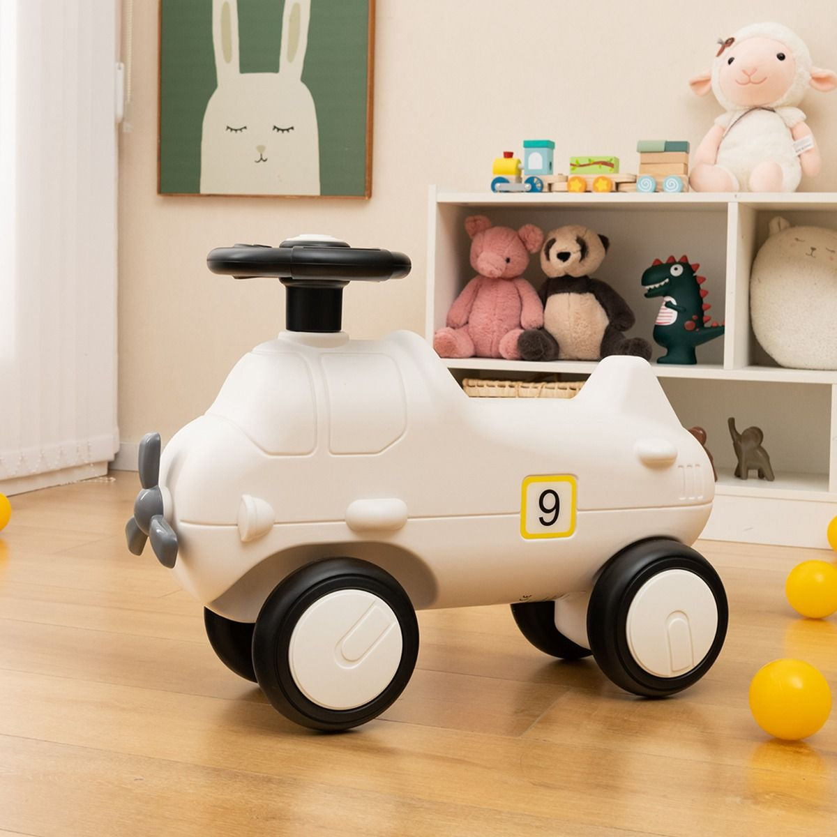 Porteur Enfants En Forme Avion Avec Hélice &amp; Volant Réaliste Voiture À Pousser Intérieur Exterieur Avec 4 Roues Charge 45Kg Pour 18-72 Mois