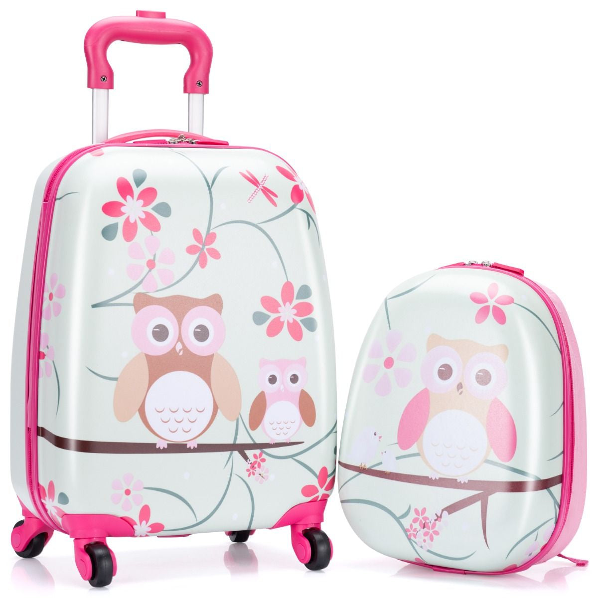 Valise Enfant+ Sac À Dos Bagage Trolley À Roulettes Pour Enfant Motif Hibou En ABS Robuste