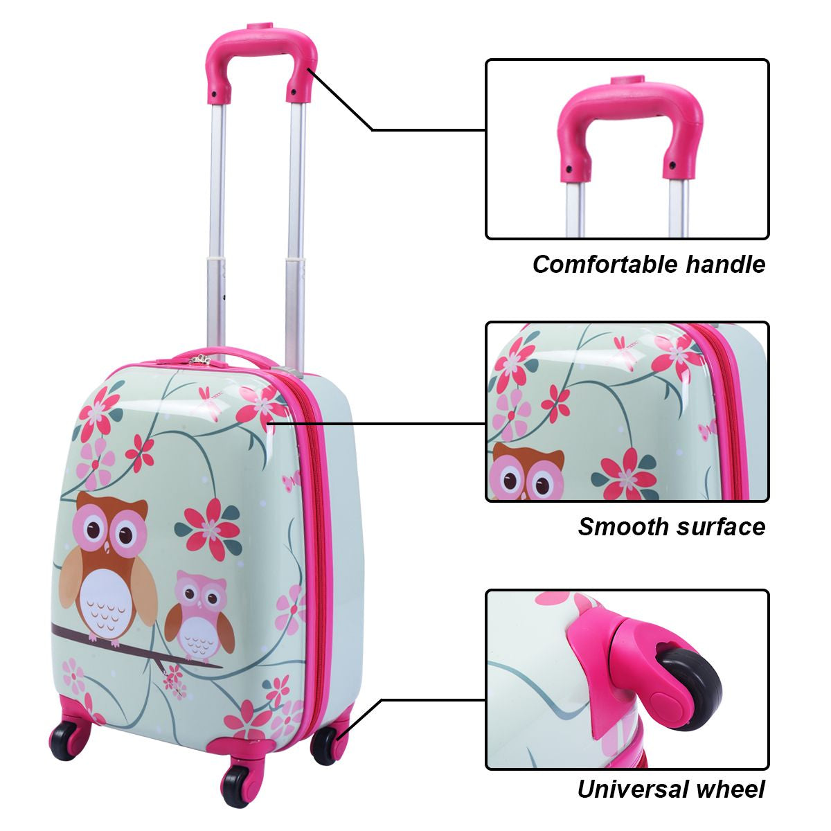 Valise Enfant+ Sac À Dos Bagage Trolley À Roulettes Pour Enfant Motif Hibou En ABS Robuste