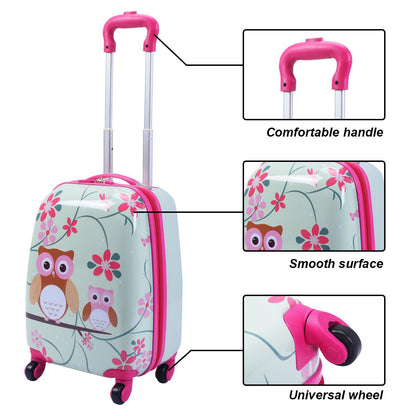 Valise Enfant+ Sac À Dos Bagage Trolley À Roulettes Pour Enfant Motif Hibou En ABS Robuste