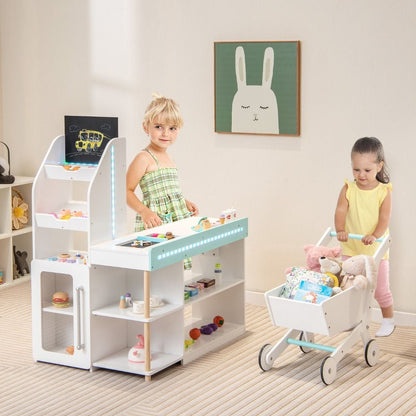 Ensemble De Jeu De Supermarché En Bois Pour Enfants Epicerie De Jeu Avec Caisse Enregistreuse Chariot Tableau Noir Avec Lumières LED Blanc - Les tout petits d&