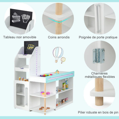 Ensemble De Jeu De Supermarché En Bois Pour Enfants Epicerie De Jeu Avec Caisse Enregistreuse Chariot Tableau Noir Avec Lumières LED Blanc - Les tout petits d&