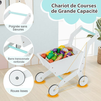 Ensemble De Jeu De Supermarché En Bois Pour Enfants Epicerie De Jeu Avec Caisse Enregistreuse Chariot Tableau Noir Avec Lumières LED Blanc - Les tout petits d&