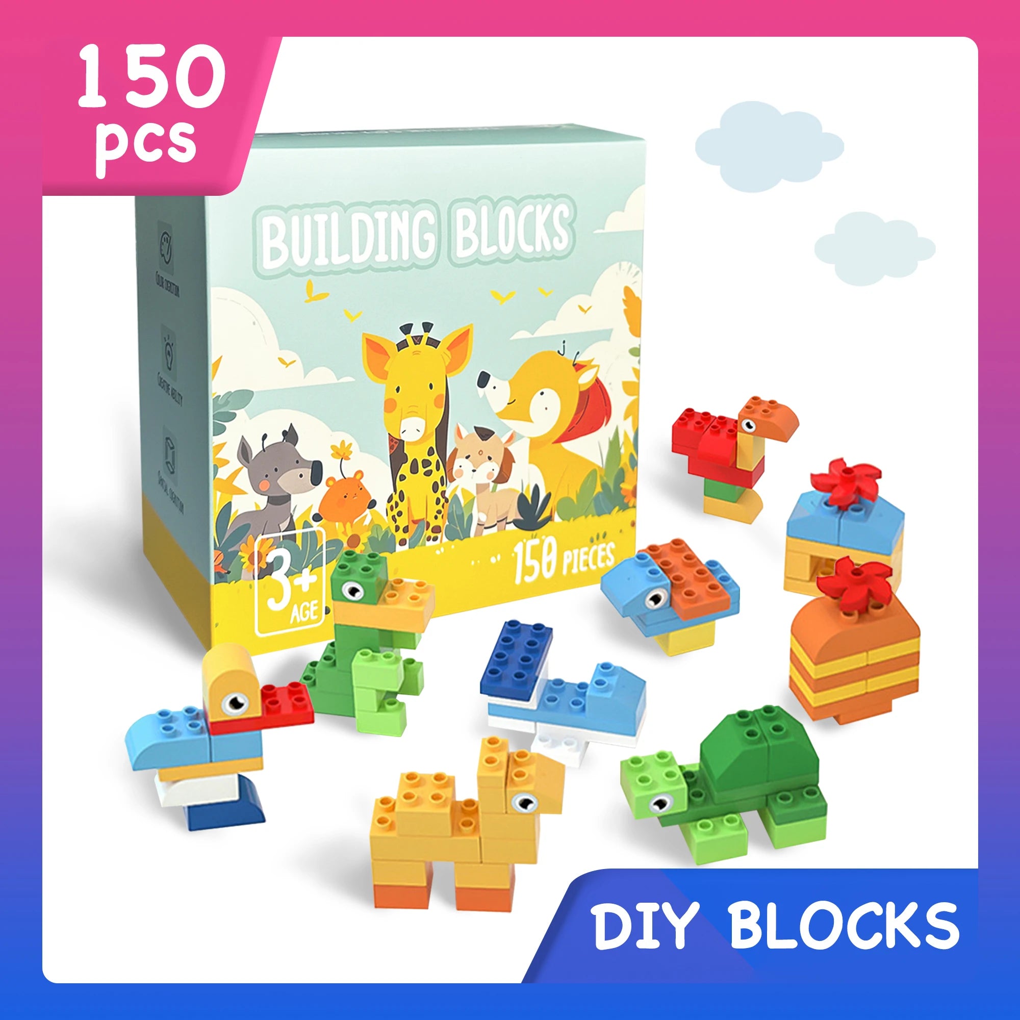 Building Blocks for Kids Toddlers 150 Piece Classic Multi-Colored Building Blocks Set for 1-6 Years Toys Gifts for Children Les tout petits d&