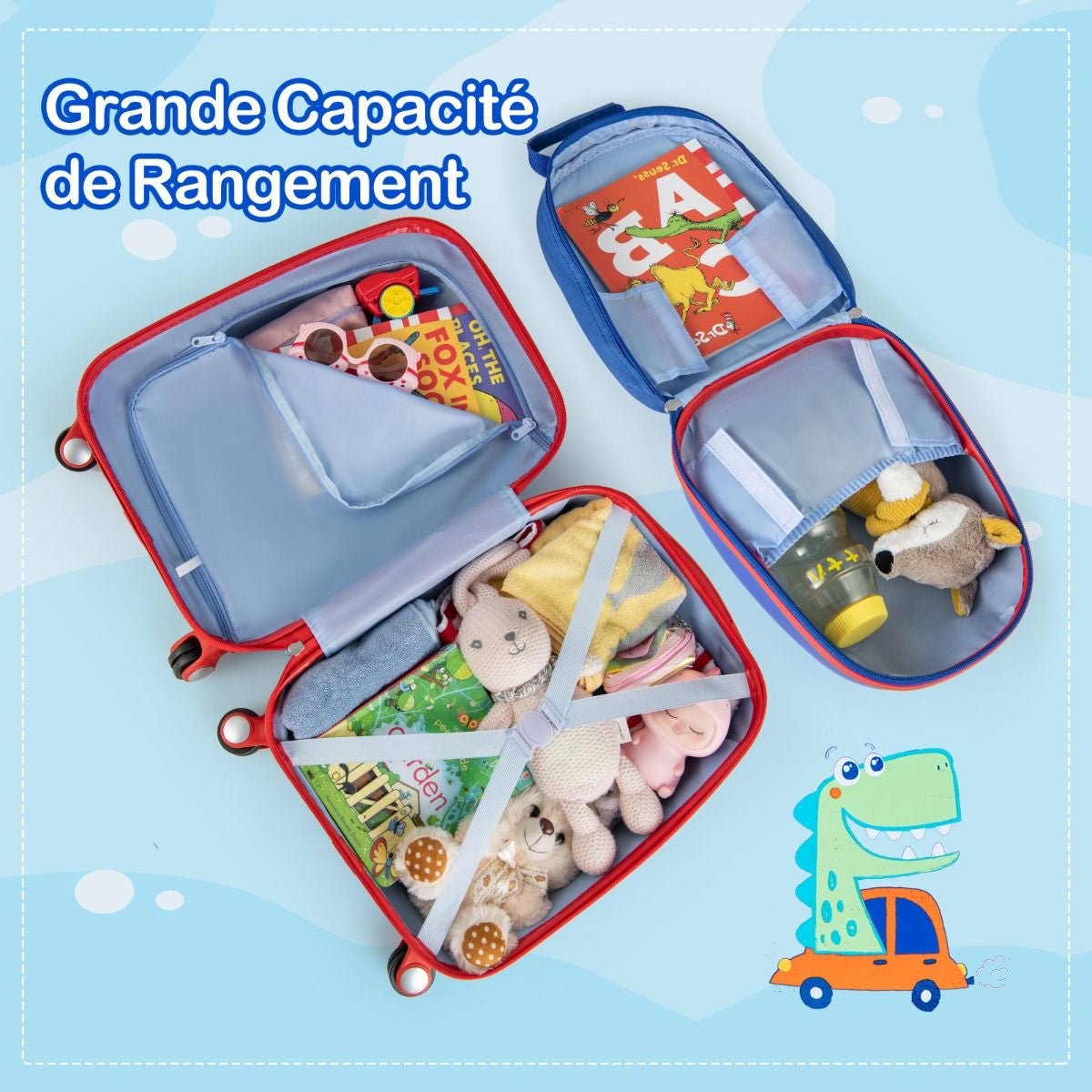 Lot De 2 Valise Cabine Enfant + Sac À Dos Bagages Enfant Pour Garçons Filles Avec Poignée Rétractable 88 - 100Cm Valise Dinosaure En ABS - Les tout petits d&